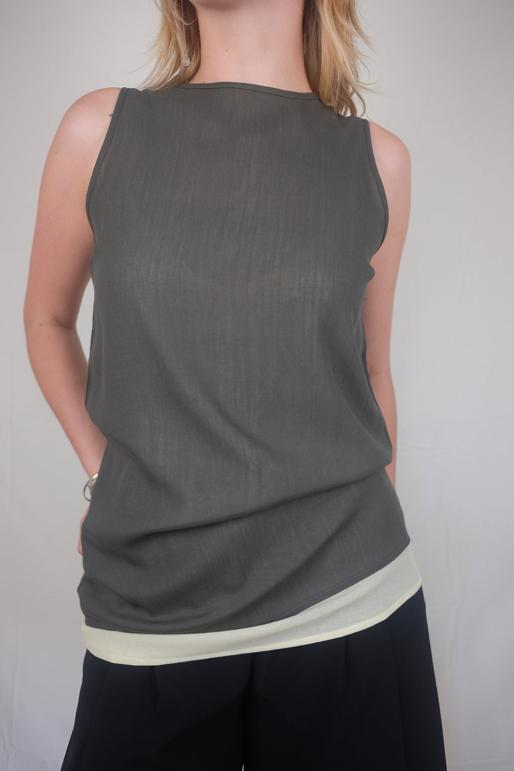 green layered Kreymborg top