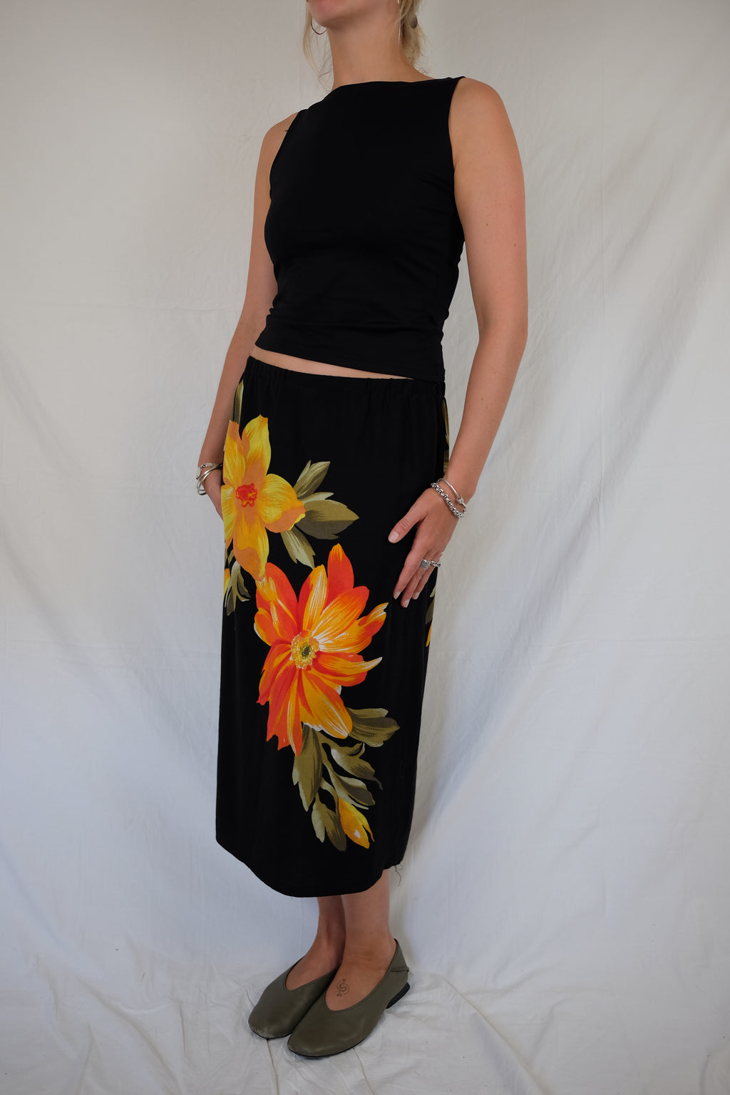black flower skirt