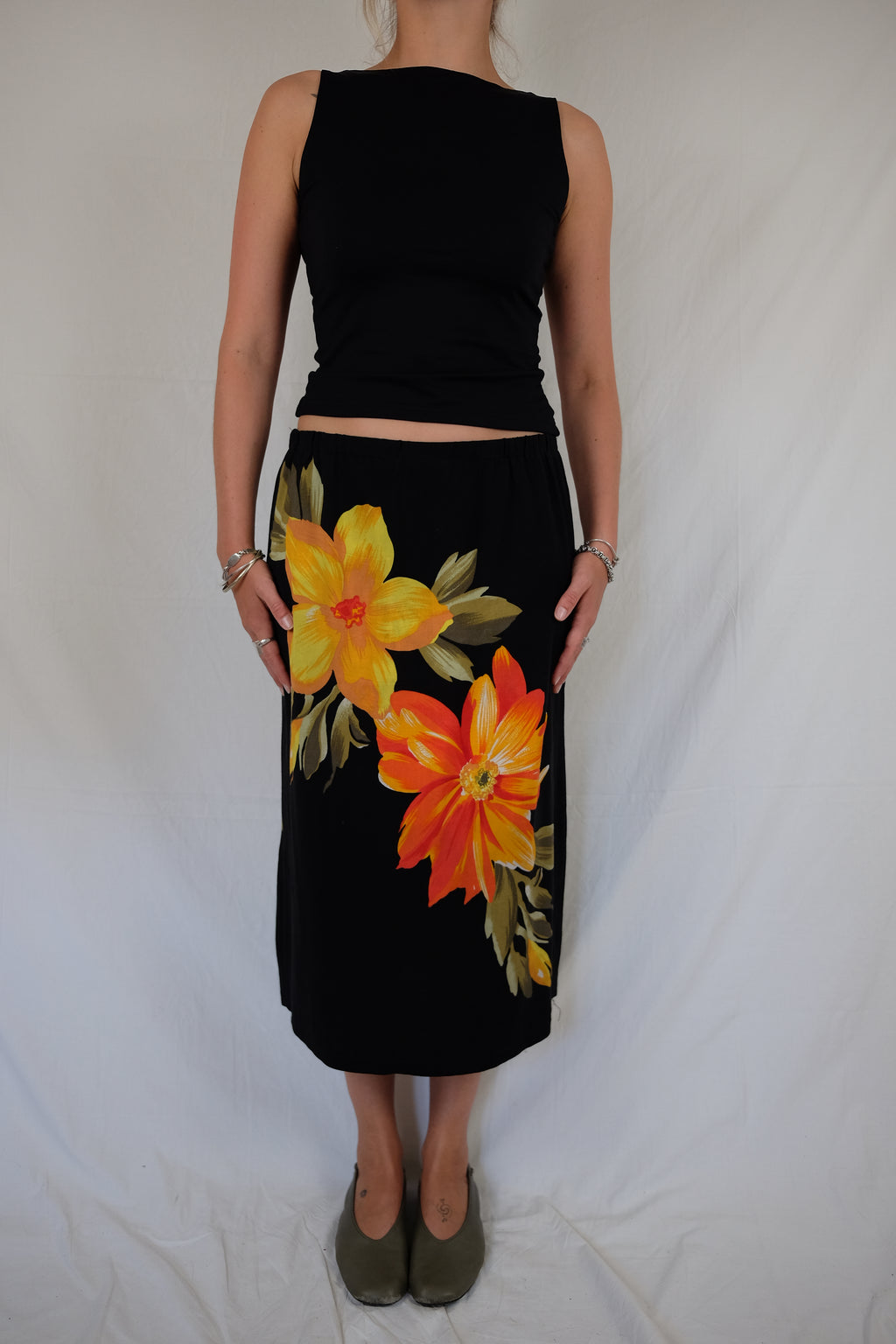 black flower skirt