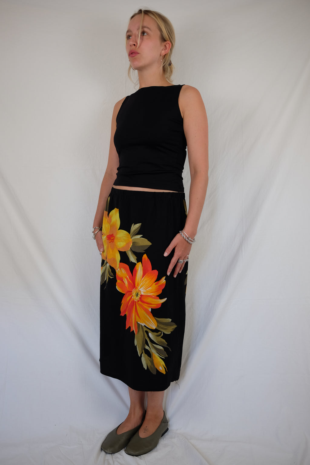 black flower skirt