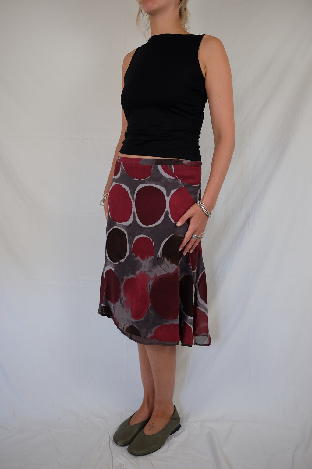 purple silk Bruphils midi skirt