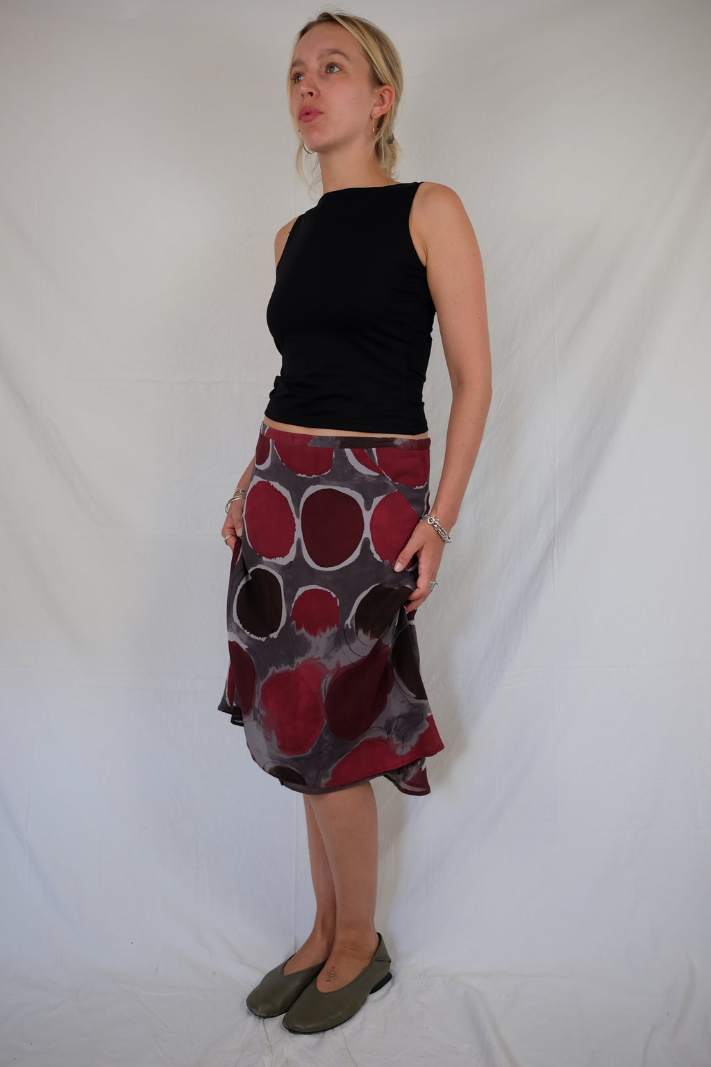 purple silk Bruphils midi skirt