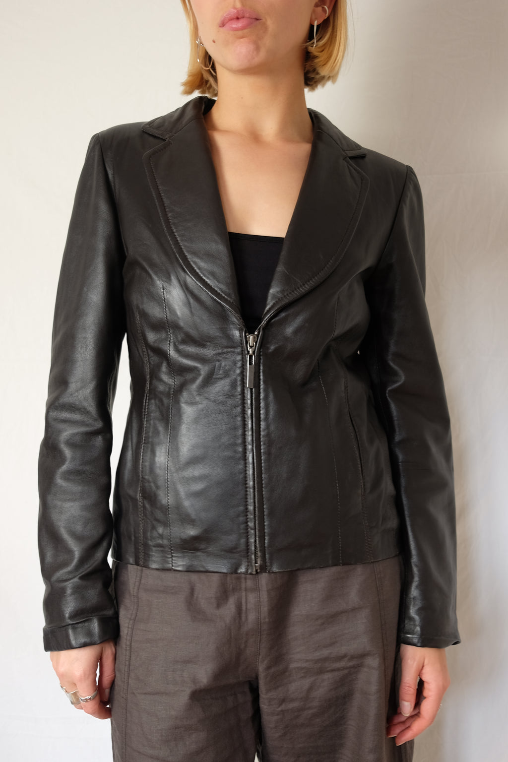 brown leather jacket