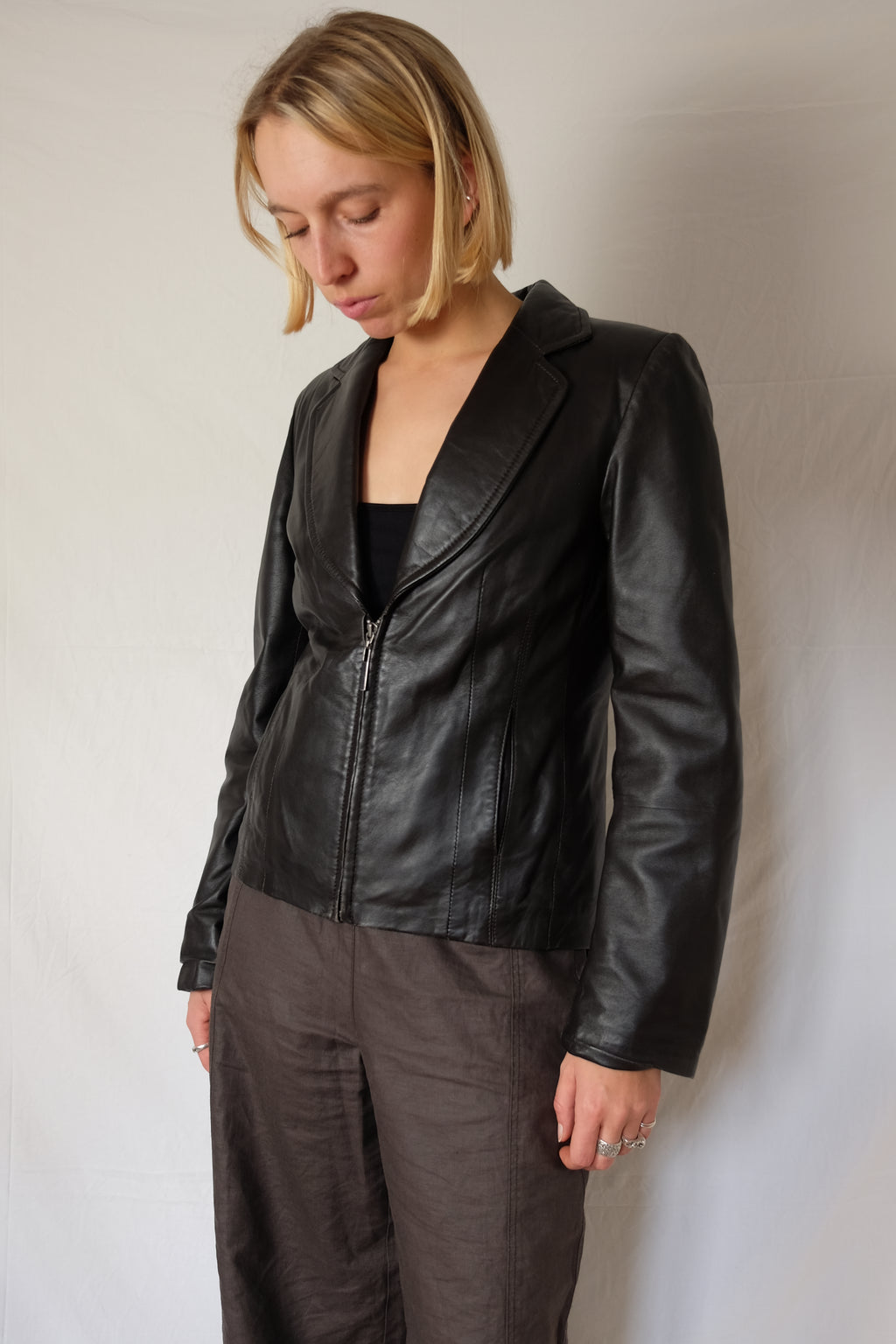 brown leather jacket