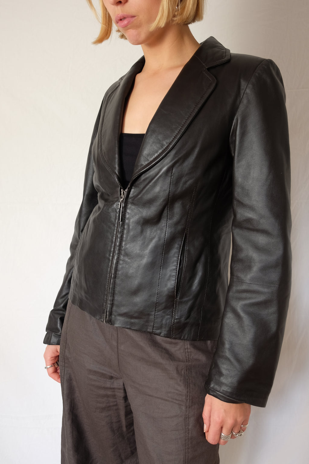 brown leather jacket